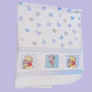 Vintage Winnie the Pooh Receiving Baby Blanket Fleece Pooh Piglet Purple 27"x36"